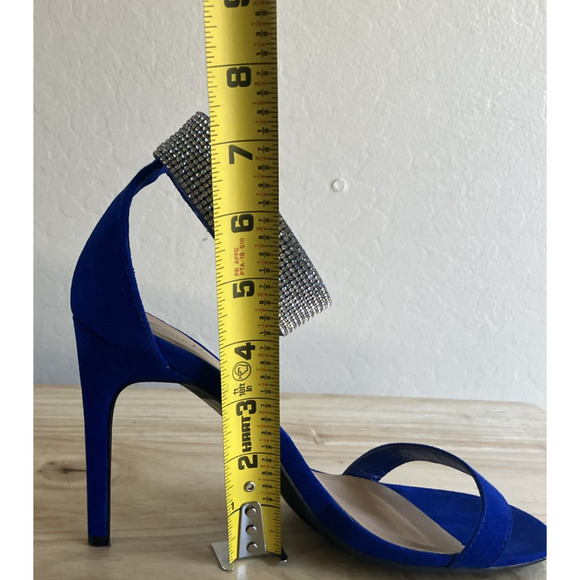 Anne Michelle Size 8 Royal Blue Faux Diamonds Open Toe High Heels Ankle Strap - Picture 13 of 16